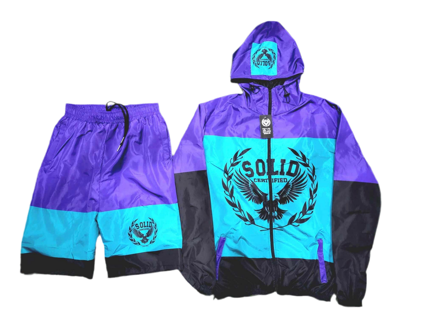 Solid windbreaker short set