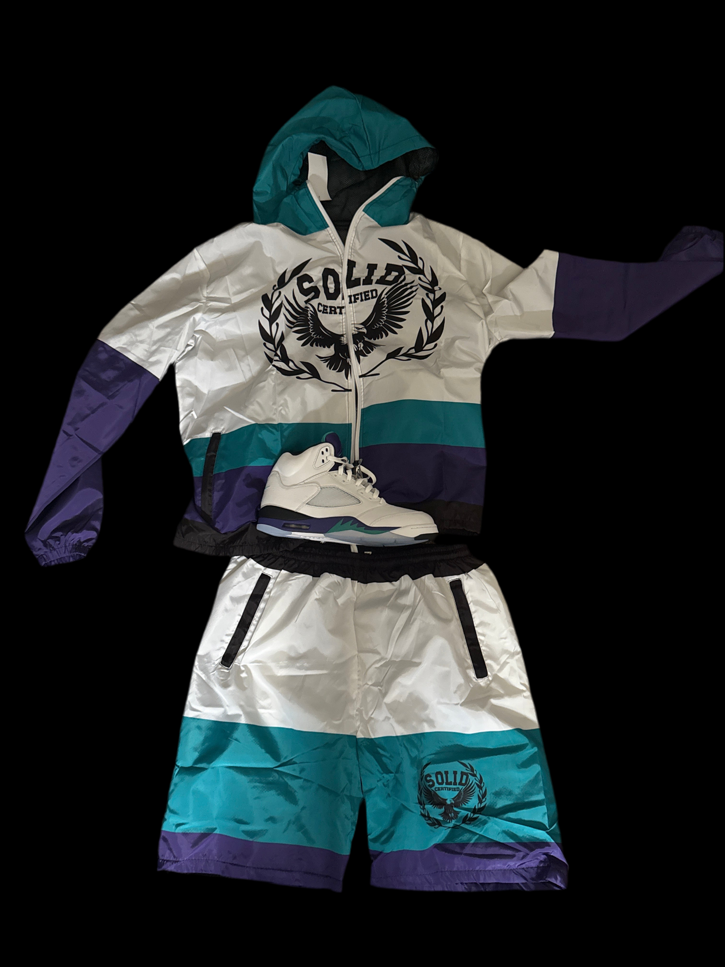 Solid windbreaker short set